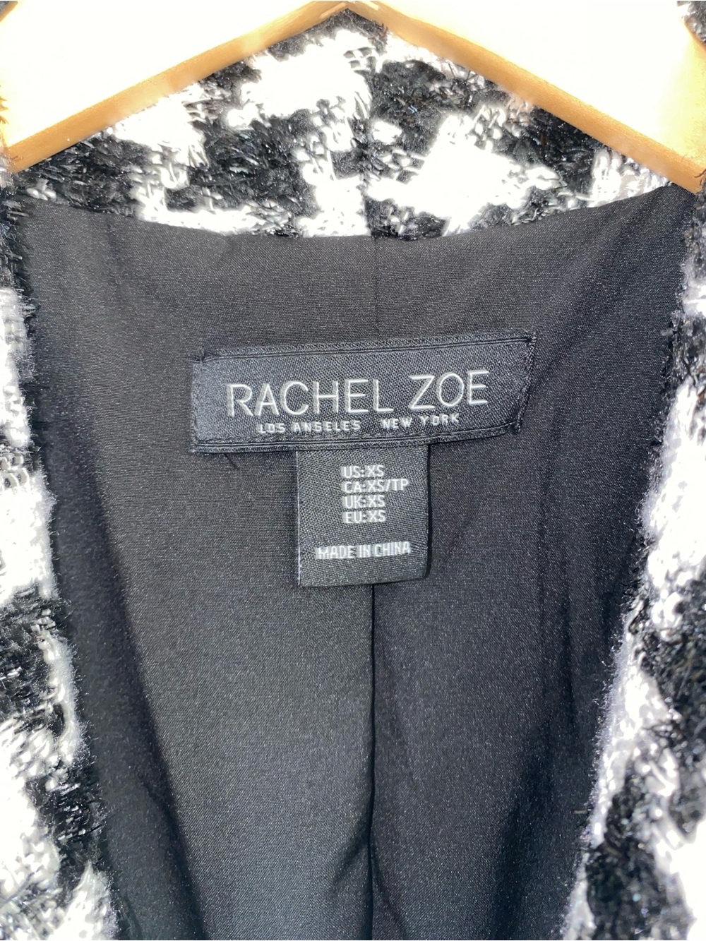 Rachel Zoe Black & White Houndstooth Tweed Bouclé Blazer Size XS - Picture 4 of 5